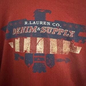 Denim & Supply Ralph Lauren Mens Hoodie Red Graphic Eagle Flag Pullover Large